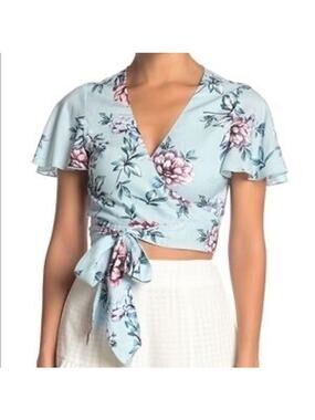 Show Me Your Mumu Womens Blue Wildflower Breeze Floral Wilson Tie Top Size Small